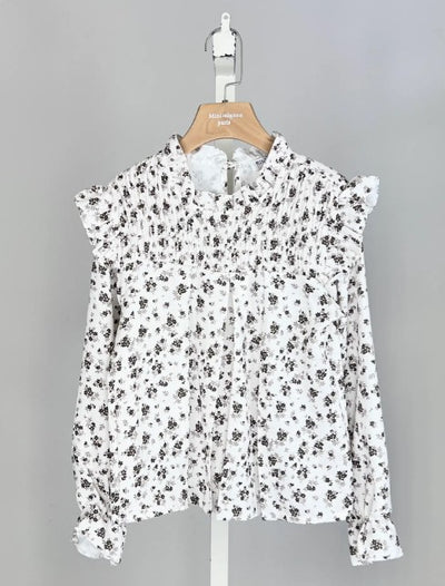 Bloemen top met ruches en lang mouwen — detail 2 | Kwolly
