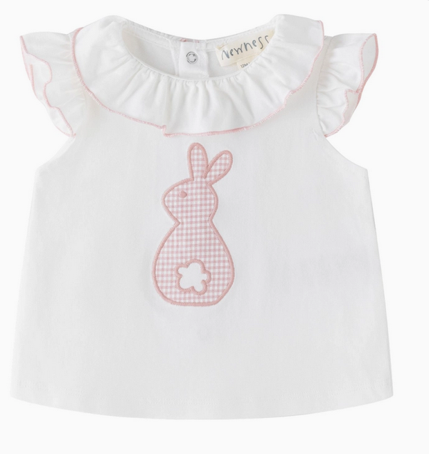 Wit Baby T-shirt met Roze Konijntje | Newness Kids