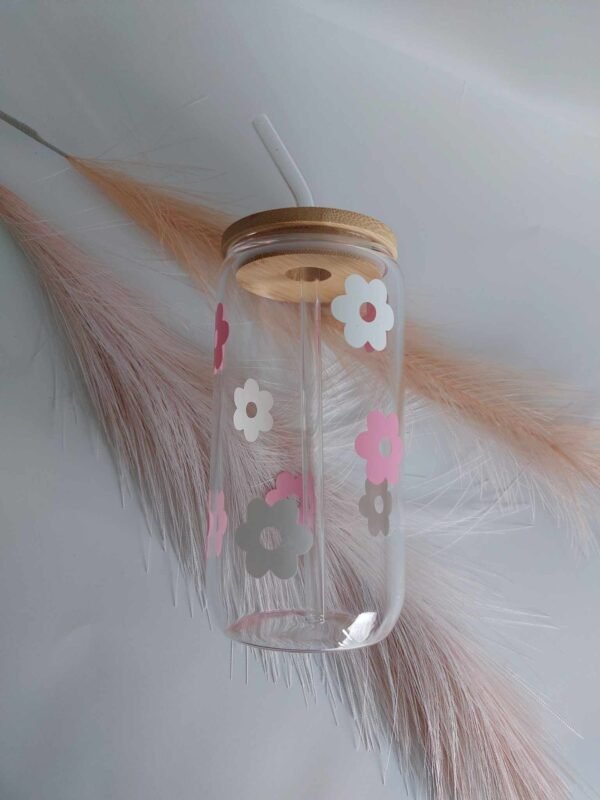 Drinkglas met bamboedeksel en rietje 500ML - Afbeelding 2