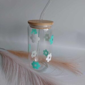Drinkglas met bamboedeksel en rietje 500ML