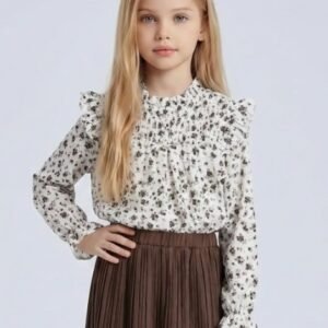 Bloemen top met ruches en lange mouwen